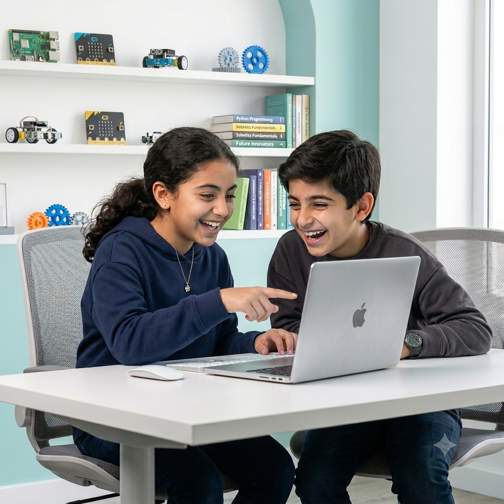 Kids coding together